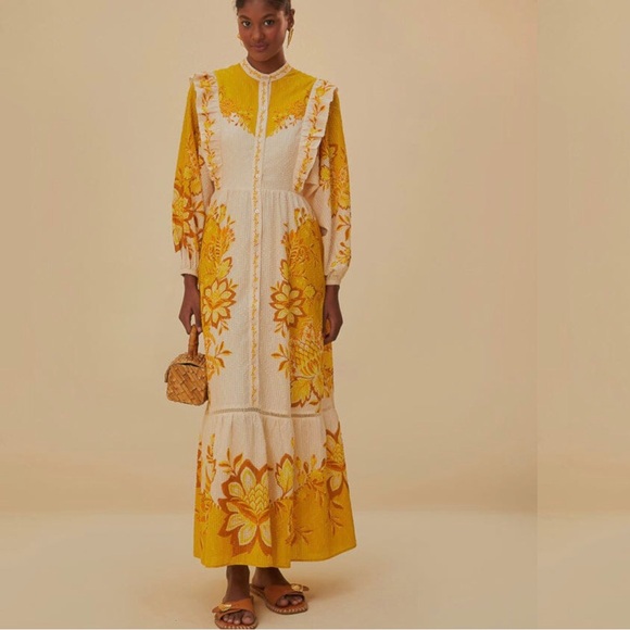 Farm Rio Aura Cream Floral Maxi Dress - Picture 1 of 4